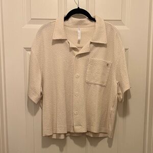 Fabletics Cream Textured Button Up Top